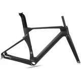 700C Carbon-Rennrad-Rahmenset, 43.5cm / 46cm / 48cm / 50cm / 52cm / 54CM / 56CM Brechender Wind Rennrahmen Steckachsenrahmen 12 × 100 Mm 12 × 142 Mm Scheibenbremsrahmen Interne Führung(Black,43.5cm)