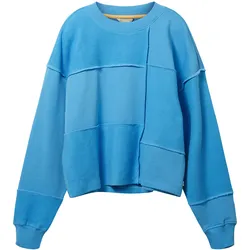 Tom Tailor Denim Damen Sweatshirt CROPPED PATCHWORK Rainy Blau 18395 L
