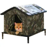 Katzenhaus Für Draußen, 33x33x33cm Katzenschutz Mit Erhöhter Basis, Wasserdichter Katzenhaus Outdoor Winterfest Isoliert, Katzenzelt Wetterfester Katzenhöhle Für Outdoor Katzen Hunde