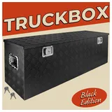 TRUCKY Deichselbox Schwarz Werkzeugkasten Truckbox Alu Box Anhänger Kiste mit Deckel Abschließbar Alubox Transportbox Werkzeugbox Aluminium Aufbewahrungsbox