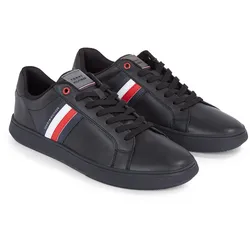 Sneaker TOMMY HILFIGER "ESSENTIAL LEATHER CUPSOLE", Herren, Gr. 40, schwarz, Leder, sportlich, Schuhe, mit typischen Streifen, Freizeitschuh, Halbschuh, Schnürschuh