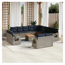 vidaXL Gartensofa-Set 14-tlg. grau Polyrattan