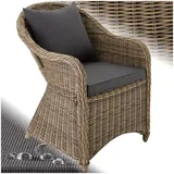 tectake® Rattan Stuhl, Garten Sessel, Outdoor Korbsessel mit Rücken- und Sitzkissen, Möbel wetterfest, Gartenmöbel, Balkonmöbel, Wintergarten - Natur
