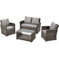 Svita ROMA Polyrattan Lounge Rattan Garten Möbel Set mit Sofa und Sessel Gartenlounge Essgruppe mit Tisch Braun