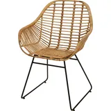 Korb-Sessel Retro-Stil Rattan Club-Sessel 50er Eisen-Gestell Korbstuhl mit Armlehne Lounge Esszimmer-Sessel