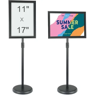 Vevor Informationsständer 420 x 297 mm Vertikal & horizontal Verstellbarer Posterständer, Robuster Bodenstehender Schilderhalter mit Runder Basis für Displays, Werbung und den Außenbereich Schwarz