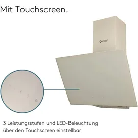 Wiggo Dunstabzugshaube 50cm kopffrei I Abluft Umluft Dunstabzug 300m3/h - LED Touch-Display 3 Stufen I Schräghaube inkl. Fettfilter & 2x Kohlefil...