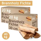 Flameup - Brennholz Fichte Kaminholz 40 kg Holz 30 cm Für Ofen und Kamin Kaminofen Feuerschale Grill Feuerholz Holzscheite Wood Kammergetrocknet
