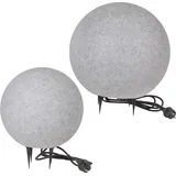 H4L Kugelleuchte Gartenlampe Kugellampe Stein Granit-Optik 2er Set 30-40cm - Grau