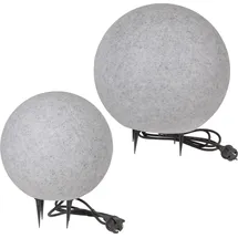 H4L Kugelleuchte Gartenlampe Kugellampe Stein Granit-Optik 2er Set 30-40cm - Grau