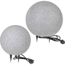 H4L Kugelleuchte Gartenlampe Kugellampe Stein Granit-Optik 2er Set 30-40cm - Grau