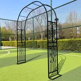 Poxvythb Rosenbogen,Gartenbogen aus Metall,Garten Dekoration mit Sockel, Tragbarer Blumengirlanden Rahmen für Party, Hochzeitsdekoration Outdoor(L300xW40xH230cm) Schwarz-B