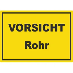 Vorsicht Rohr Aufkleber mit Text A8 (52x74mm)