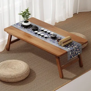 Klappbarer japanischer Bodentisch, Bambus-Klapptisch, tragbarer Tatami-Tisch zum Sitzen auf dem Boden, niedriger Teetisch im japanischen Stil für Erkerfenster, Balkon, Wohnzimmer (77,6 cm B x 34,3 cm