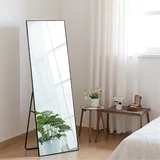 Ganzkörperspiegel 150 X 40 Cm,  Rechteckiger Standspiegel Mit Rahmen Aus Aluminiumlegierung, Groß Rechteckig Standspiegel Mit Robustem Glas, Für Schlafzimmer, Wohnzimmer Und Garderobe, Schwarz
