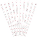 partydeco SPP7-081J - Papierstrohhalme - weiß mit rosa Herzen - 19,5cm (1 VPE / 10 Stk.)