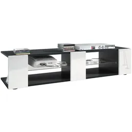 Vladon Movie V2 Lowboard 135x30x39 cm Schwarz matt/Weiß Hochglanz MDF