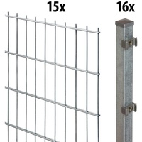 GARDEN 'N' MORE Doppelstabmattenzaun "Standard" Zaunelemente Gr. H/L: 200 cm x 30 m H/L: 200 cm x 30 cm, grau (feuerverzinkt) Zaunelemente