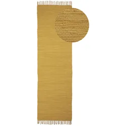 Teppich CARPETFINE "Kelim Chindi uni", gelb, B:70cm H:5mm L:200cm, Baumwolle, Teppiche, Wendeteppich, reine Baumwolle, handgewebt, Uni-Farben, mit Fransen