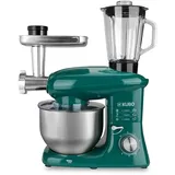 Kubo Küchenmaschine - 7 Zubehörteile: Mixbecher, Fleischwolf, große Schüssel, Schutzdeckel, Schneebesen, Mixer und Knetmaschine - Farbe: Grün - Fassungsvermögen: 6 Liter