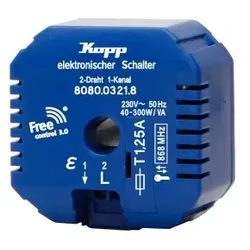 Kopp 808003218 Funk-Empfänger: 2-Draht/1-Kanal, elektronischer Schalter, 7-200W/VA, LED 7-100W, Farbe: blau