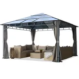 Gartenpavillon 4x4 m Alu Pavillon Gartenzelt Hardtop Dach 4 Seitenteile grau