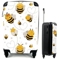 MuchoWow Handgepäckkoffer Muster - Bienen - Herzen, 4 Rollen, Reisetasche mit rollen, Handgepäck für Ferien, Trolley, Reisekoffer bunt
