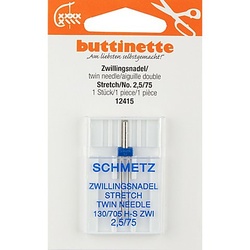 buttinette Zwillingsnadel "Stretch", Stärke: 75, Nadelabstand: 2,5 mm