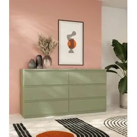 Forte EDMORE grün Salbei, B:153,9cm H:79,8cm T:42,2cm, Spanplatte, Sideboards, Kommode, große Kommode, grifflose Front, Stauraum, 6 Schubladen