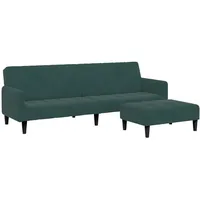 VidaXL Schlafsofa 2-Sitzer mit Fußhocker Dunkelgrün Samt