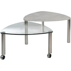 Vierhaus Couchtisch obere Platte Melamin Dekor Beton Optik, untere Platte ausdrehbar Klarglas, Metallteile nickelfarbig satiniert