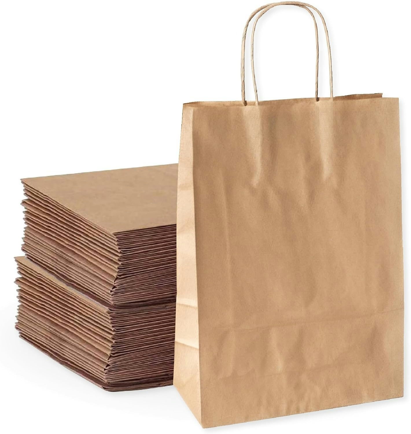100 Braune Kraftpapiertüten mit Henkeln 18x8x23cm - Tasche für Einkäufe, Geschenke, Hochzeiten
