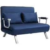 Homcom Schlafsofa mit Verstellbarer Rückenlehne, Wurfkissen, Sofa mit Schlaffunktion, Samtoptik, Armlehne, Gästebett, Klappsessel für Wohnzimmer, Schlafzimmer, Blau