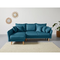 Home affaire Ecksofa Granbo L-Form, incl. Bettfunktion und Bettkasten, Federkern-Polsterung, Seitentasche blau