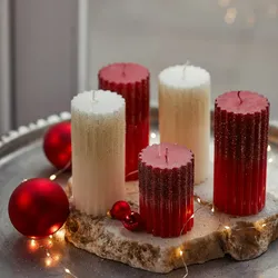 1 Stumpenkerzen 15cm geriffelte Zylinderkerzen mit Glitzer Adventskerzen Weihnachtskerze Taufkerze Hochzeitskerze Glitzer Wollweiß