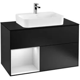 Villeroy & Boch Finion Waschtischunterschrank G362MTPD 100cm, Abdeckplatte black matt, Emotion, Regal links White matt lacquer, Black matt lacquer