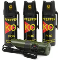 BALLISTOL Verteidigungsspray Pfeffer KO Fog 3 Dosen mit je 50 ml Pfefferspray bis zu 5 m Reichweite inkl. Signalpfeife 6in1