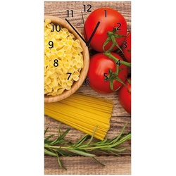 Wallario Wanduhr Spaghetti mit Tomaten, Knoblauch und Basilikum (Uhr aus Acryl) gelb