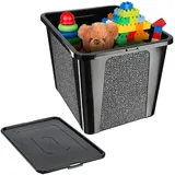 Kadax Rechteckige Aufbewahrungsbox mit Deckel, Aufbewahrungsbehälter, Stapelbehälter, Plastikbox, Kunststoffbox, Platzsparende Aufbewahrungskiste (30L, Schwarz)