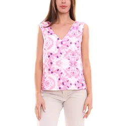 ONLY ONLALMA Damen Sommer-Top im Batik Look ärmelloses Freizeit-Shirt mit tiefem Ausschnitt 92042750 Rosa/Lila/Weiß - S