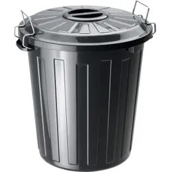 Rotho Mülltonne BASIC, 25 Liter, Mülleimer mit Metallverschlüssen, Farbe: schwarz