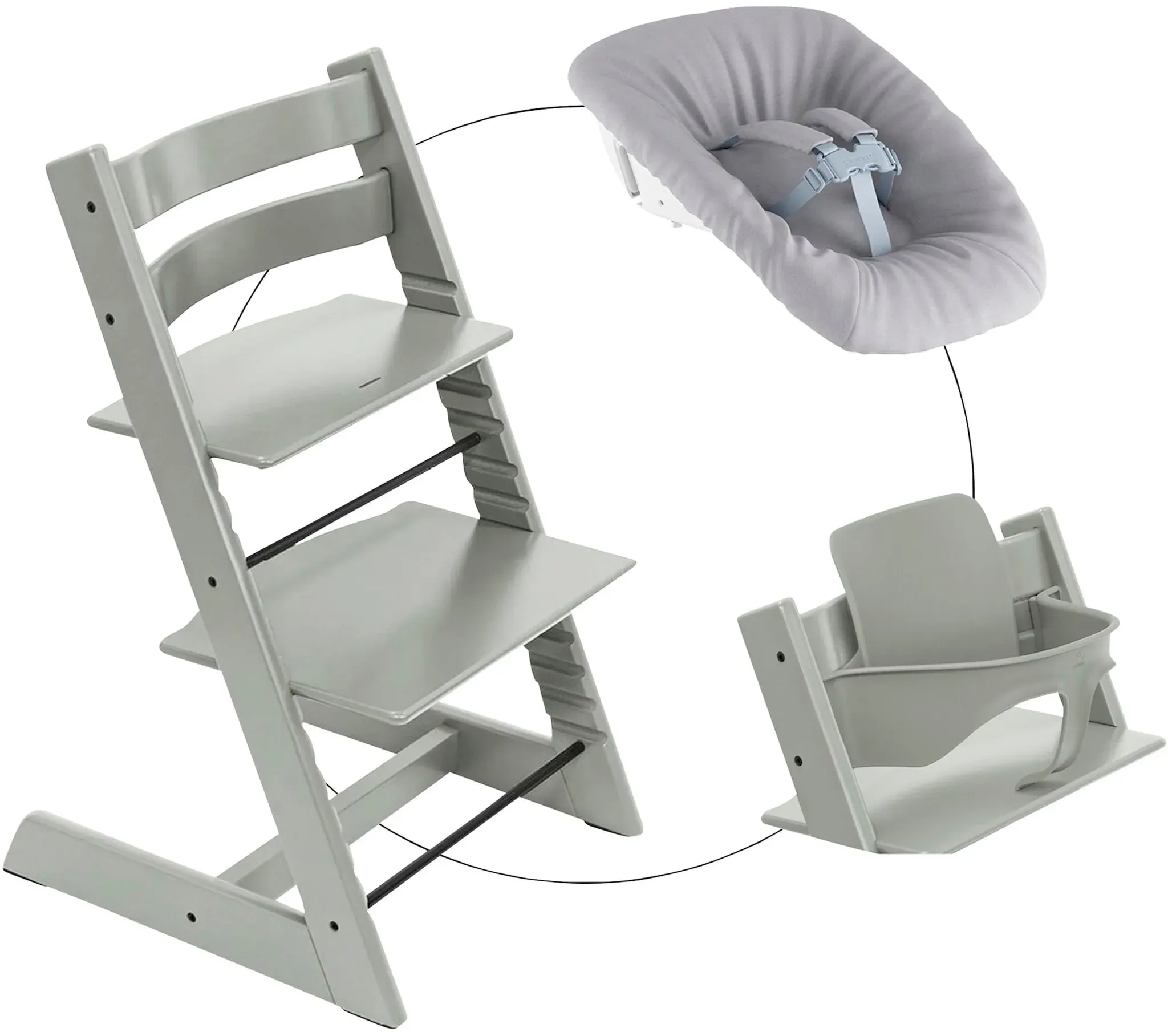 Stokke® TRIPP TRAPP® Bundle Treppenhochstuhl inkl. Newbornset light grey & Babyset, gruen