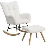 BlingBin Schaukelstuhl mit Bügeln, Loungesessel (Höhe 92 cm, Sitzbreite 65 cm - inklusive Fußhocker (49x38x38 cm), 1 St), Ergonomischer, stabiler Gummi Holzrahmen, belastbar bis 250 lbs weiß