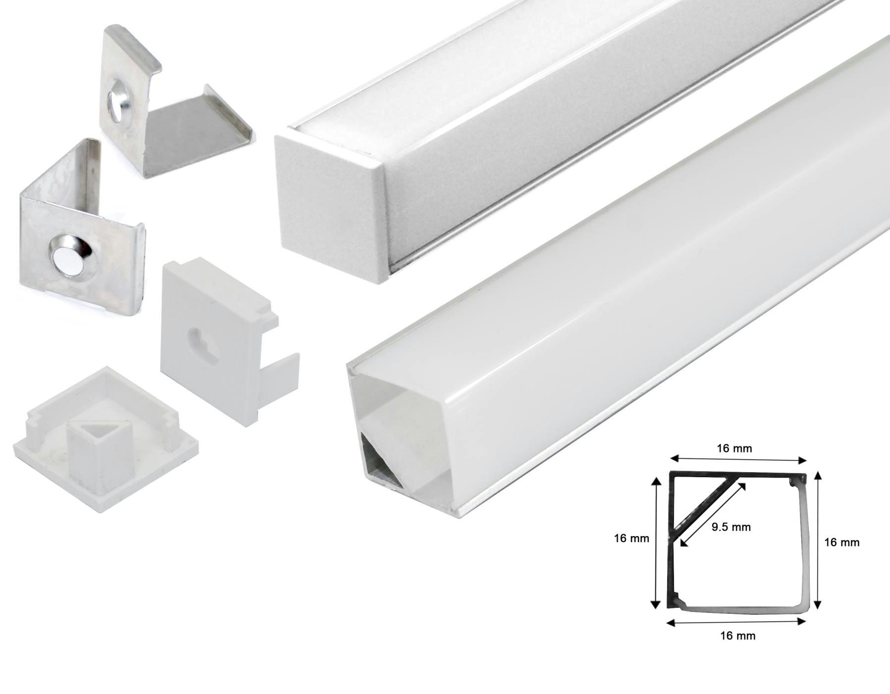 2m LED Aluprofil Aluminium Profil Alu Schiene Leiste Winkelprofil Eckprofil inkl. LED Strip (Profil I)