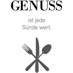 Wanddekoobjekt QUEENCE "GENUSS", schwarz, B:20cm H:30cm T:0,1cm, Stahl, Wanddekoobjekte, Stahlschild, Blechschild, Spruch, Witzig, Wanddeko, retro, 20x30cm