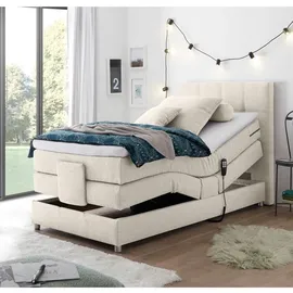 Lomadox Boxspringbett Jugendbett in 120x200 cm MANAUS-09, in der Farbe Ivory Creme, Taschenfederkern-matratze, elektrisch verstellbar
