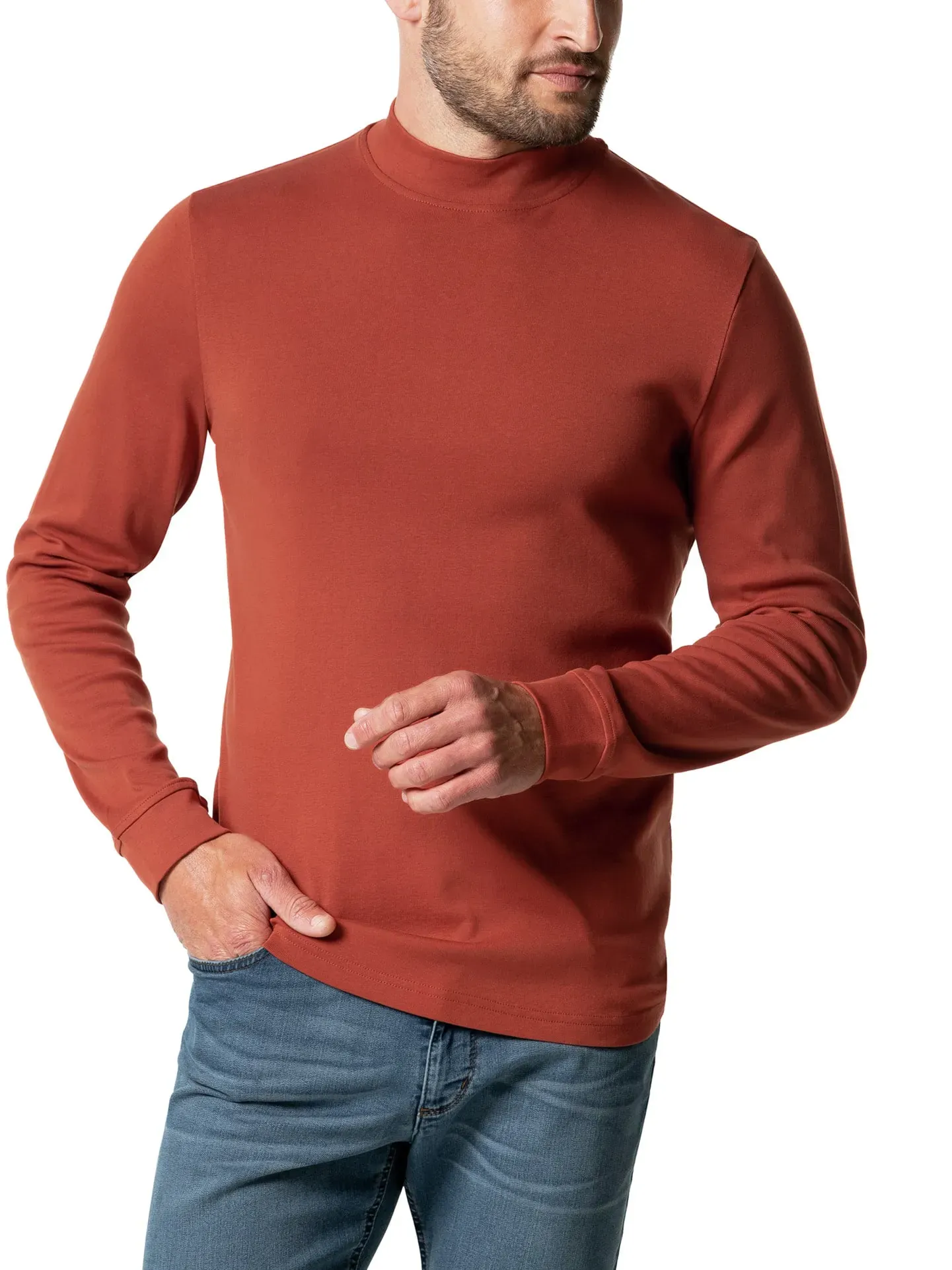 Walbusch Herren Langarm-Shirt Stehkragen Orange