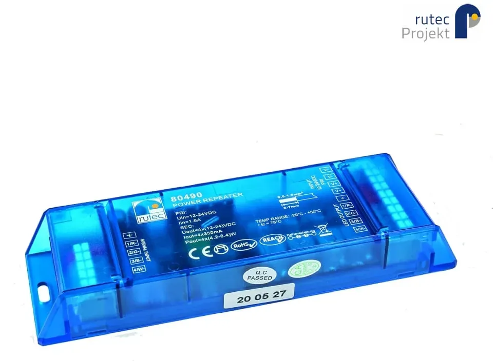 Rutec Projekt LED Power Repeater für PWM Dimm-Signale, mehrfarbig, 4-Kanal, 12/24V DC, sek. 350mA pro Kanal RUP-PHZ490