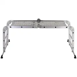 Alu-Multi-3-Gelenk-Leiter, 3 x 4 Sprossen, Arbeitsbühne, Anlege- & Bockleiter, kompakt klappbar, 15,5 kg, praktische Universal-Leiter, Raburg Stage