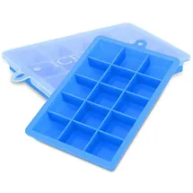 Intirilife 2x Eiswürfelformen in BLAU - 2er Set à 15 Fächer Eiswürfel Silikonformen mit Deckel - 18 x 13 x 2.5